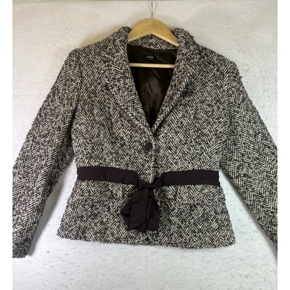 J. Crew Tweed Wool Ribbon Blazer Jacket Women's size 4 in Brown Office Casual